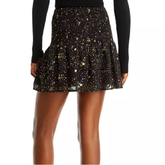 AQUA metallic golden stars and black 2 piece set - blouse S and smock skirt M. - Picture 7 of 15